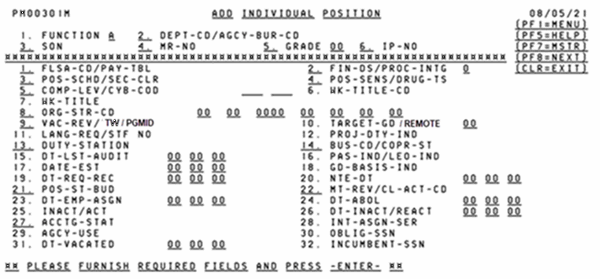 Add Individual Position Screen